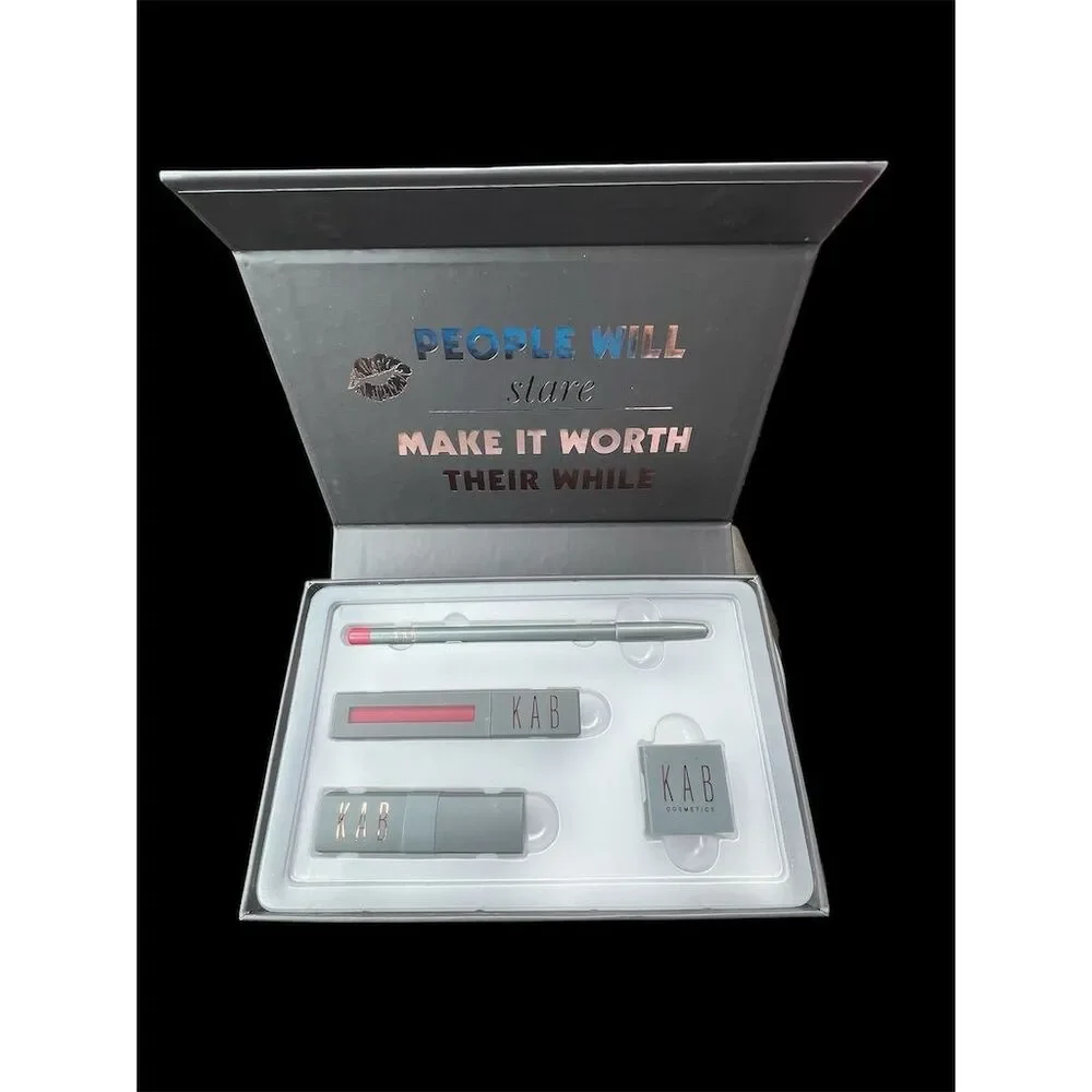 KAB Cosmetics Red Velvet Lip Makeup Set - Lip Liner, Lipstick, Gloss, Sh…